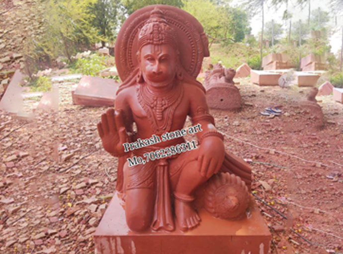 Red Marble Hanuman Statue
